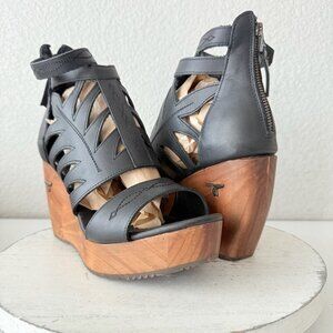 Lane Boots BECCA Womens Black Wedges Sz 9.5 Western Sandals Cowgirl Leather
